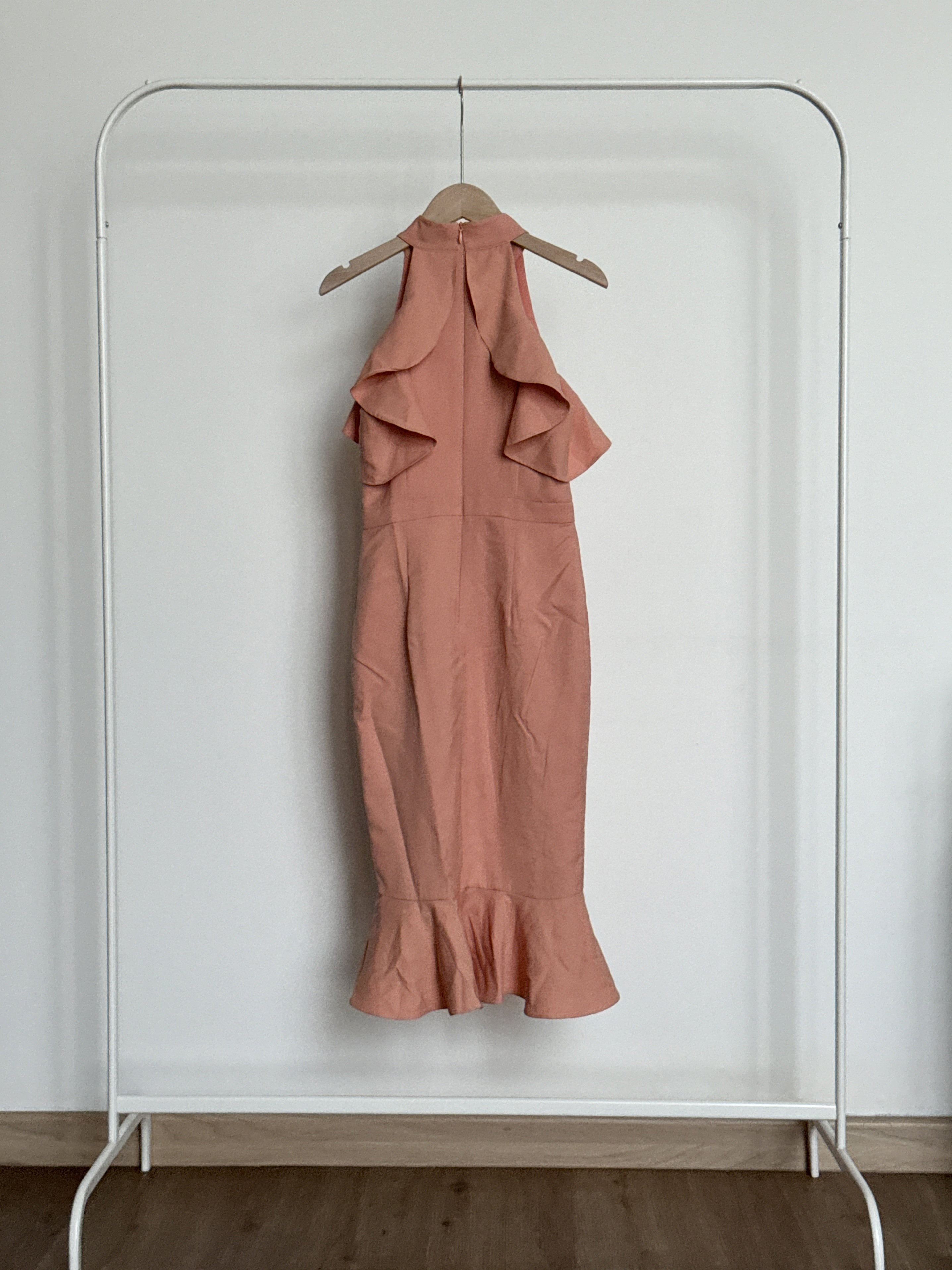 Doublewooot Mandarin Collar Frill Bodycon Dress in Peach_1