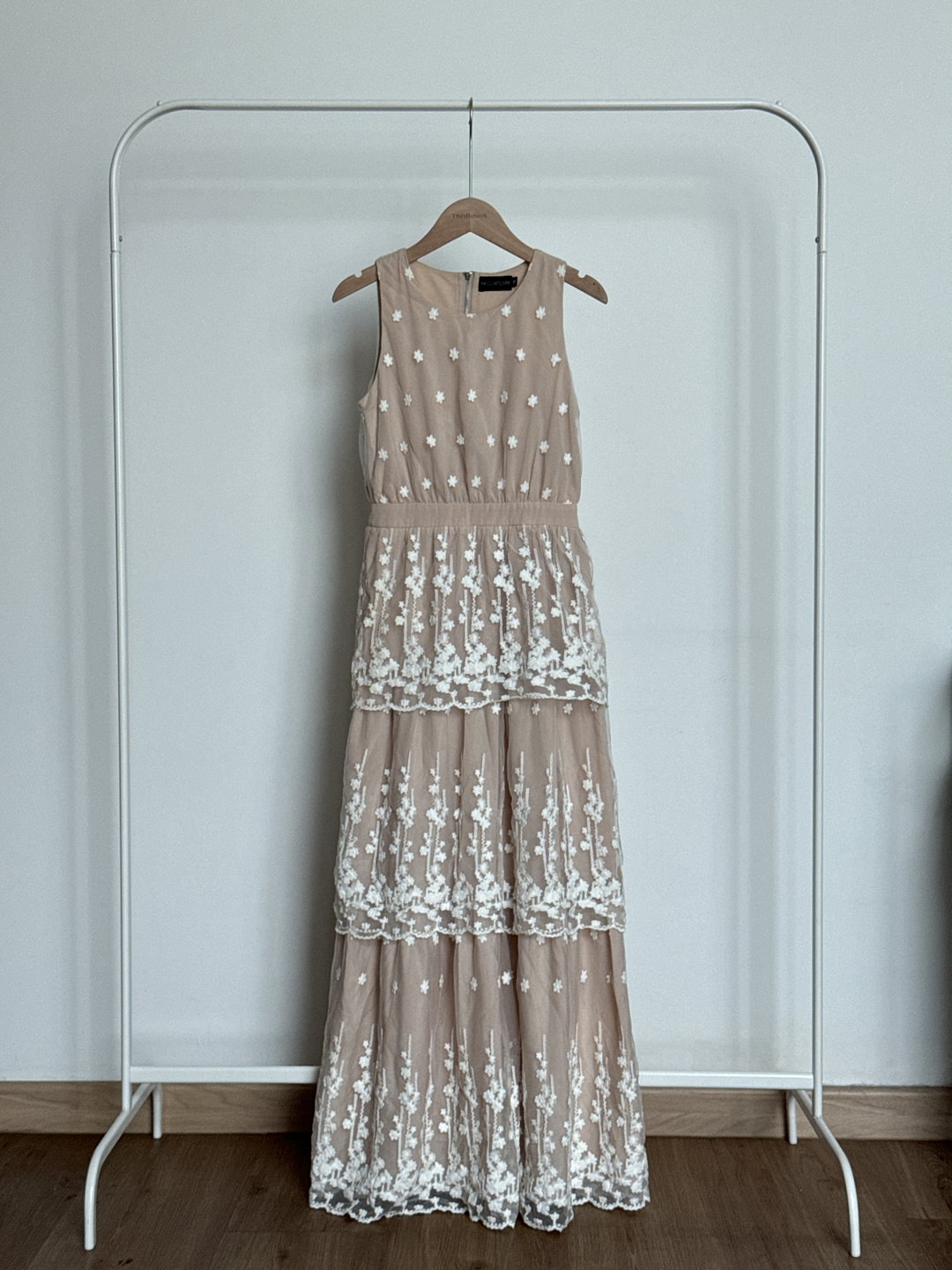 The Closet Lover Layered Lace Maxi Dress in Nude Colour