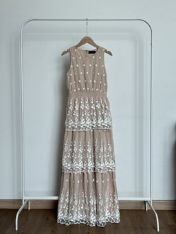 The Closet Lover Layered Lace Maxi Dress in Nude Colour