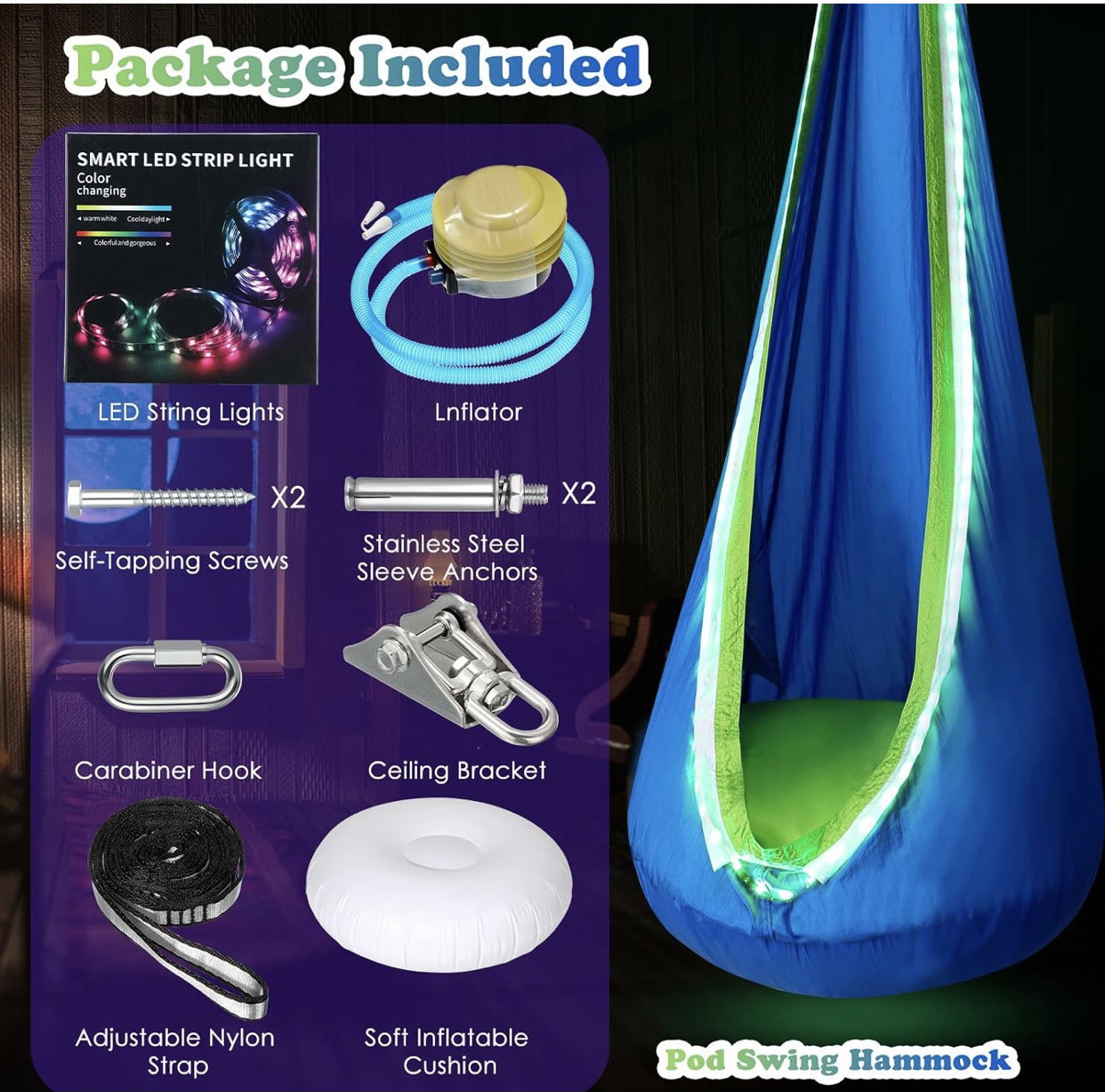 Sensory Pod swing with Led Lights - Nylon_2
