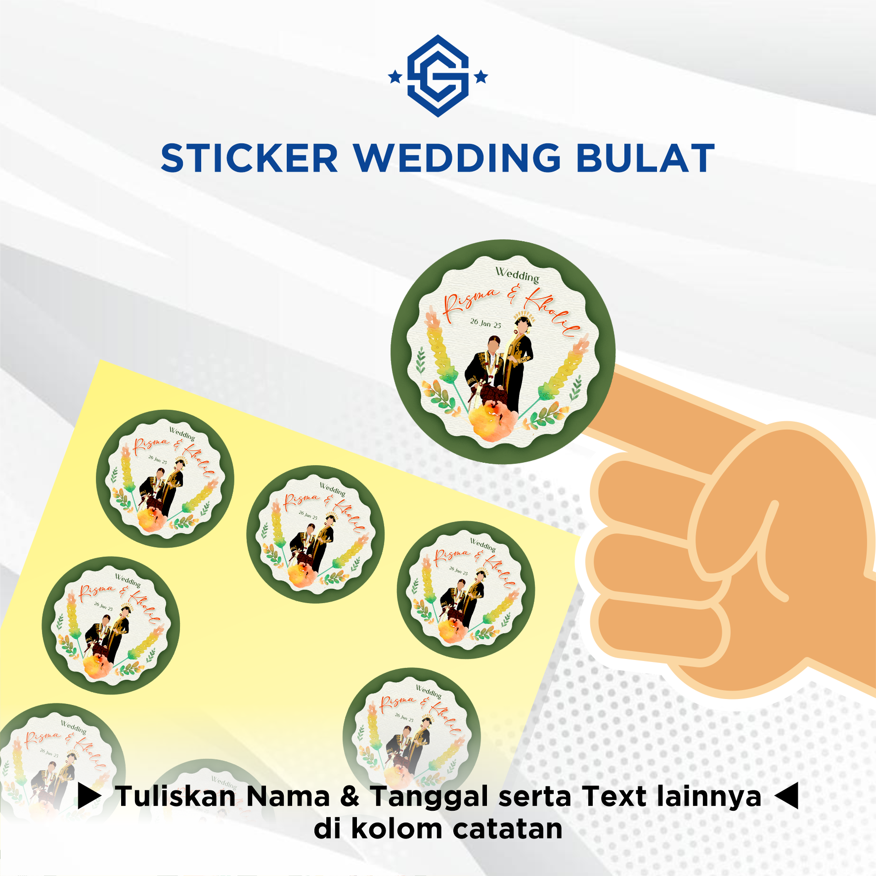 Sticker wedding bulat Print stiker souvenir pernikahan tunangan_0