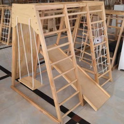 Large Outdoor wooden jungle gym set - Varnished 