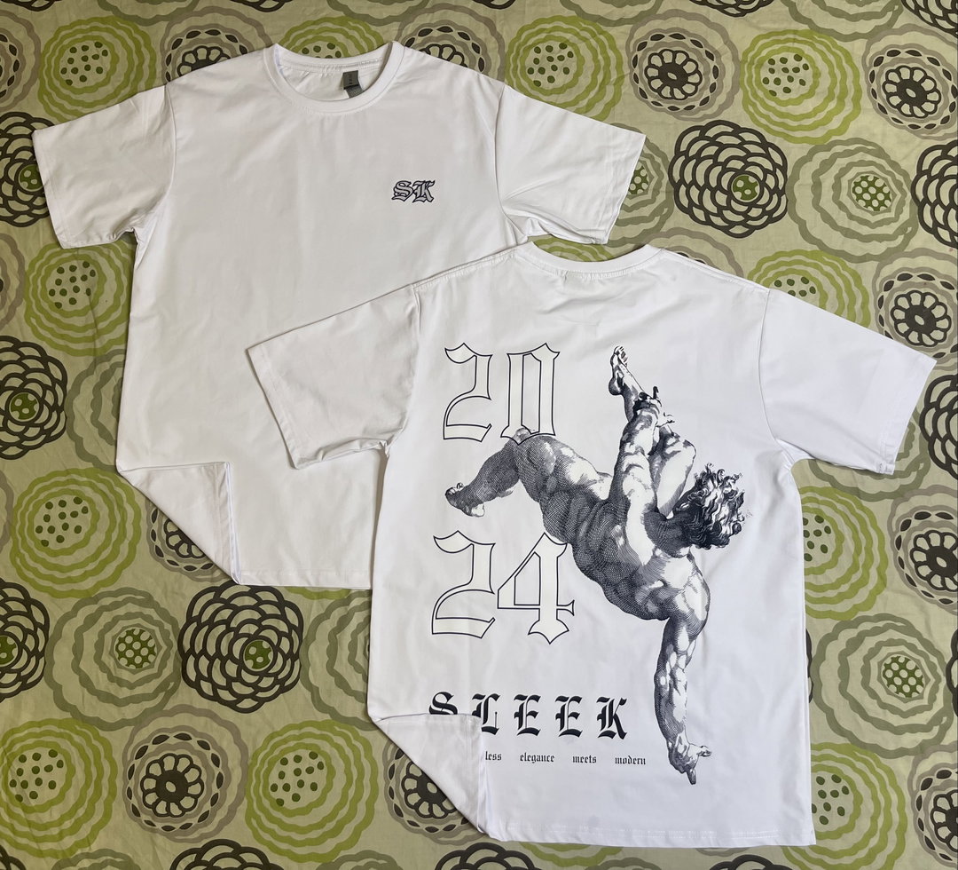 A white street wear T-shirt featuring a sleek design 