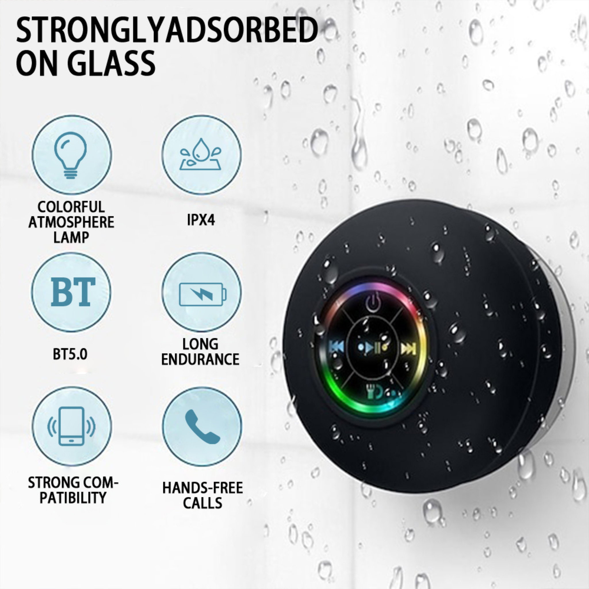 It's Homey AquaSound Portable Wireless Bluetooth Speaker LED IPX4 Waterproof Loudspeaker_1