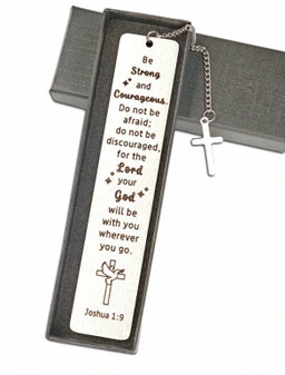 Strong and Courageous stainless steel bookmark