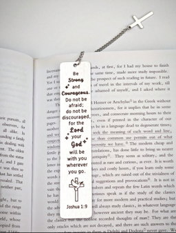 Strong and Courageous stainless steel bookmark