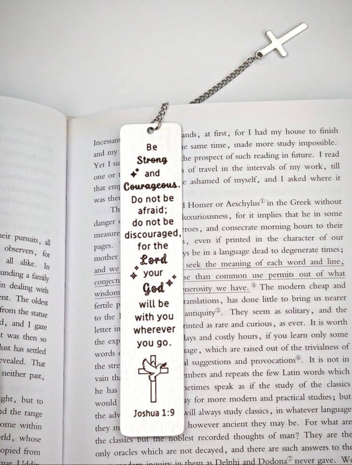 Strong and Courageous stainless steel bookmark_1