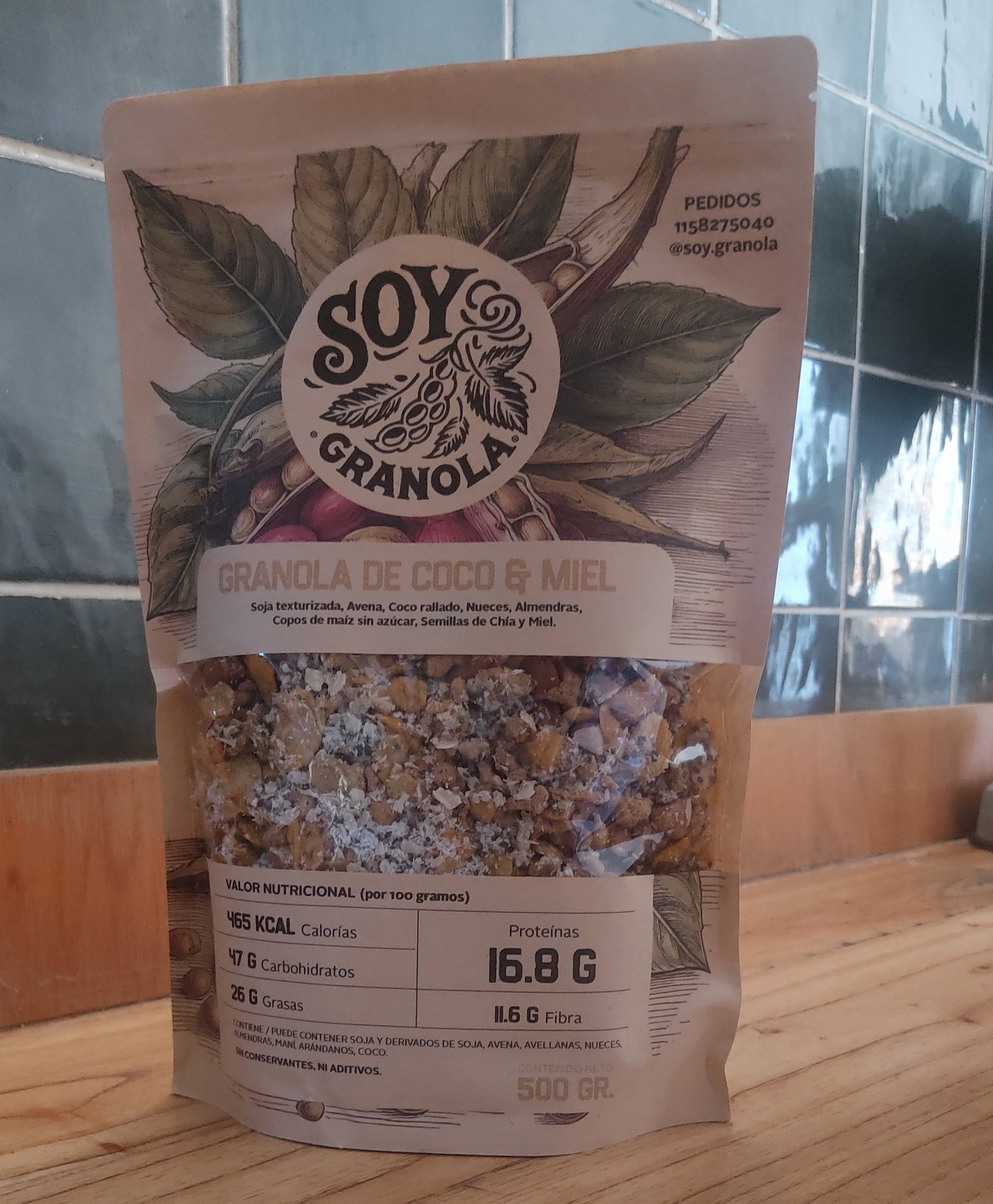GRANOLA DE COCO & MIEL x 500 GR (soja texturizada, avena, coco rallado, miel, copos de maíz, almendras, nueces y semillas de chia)_0