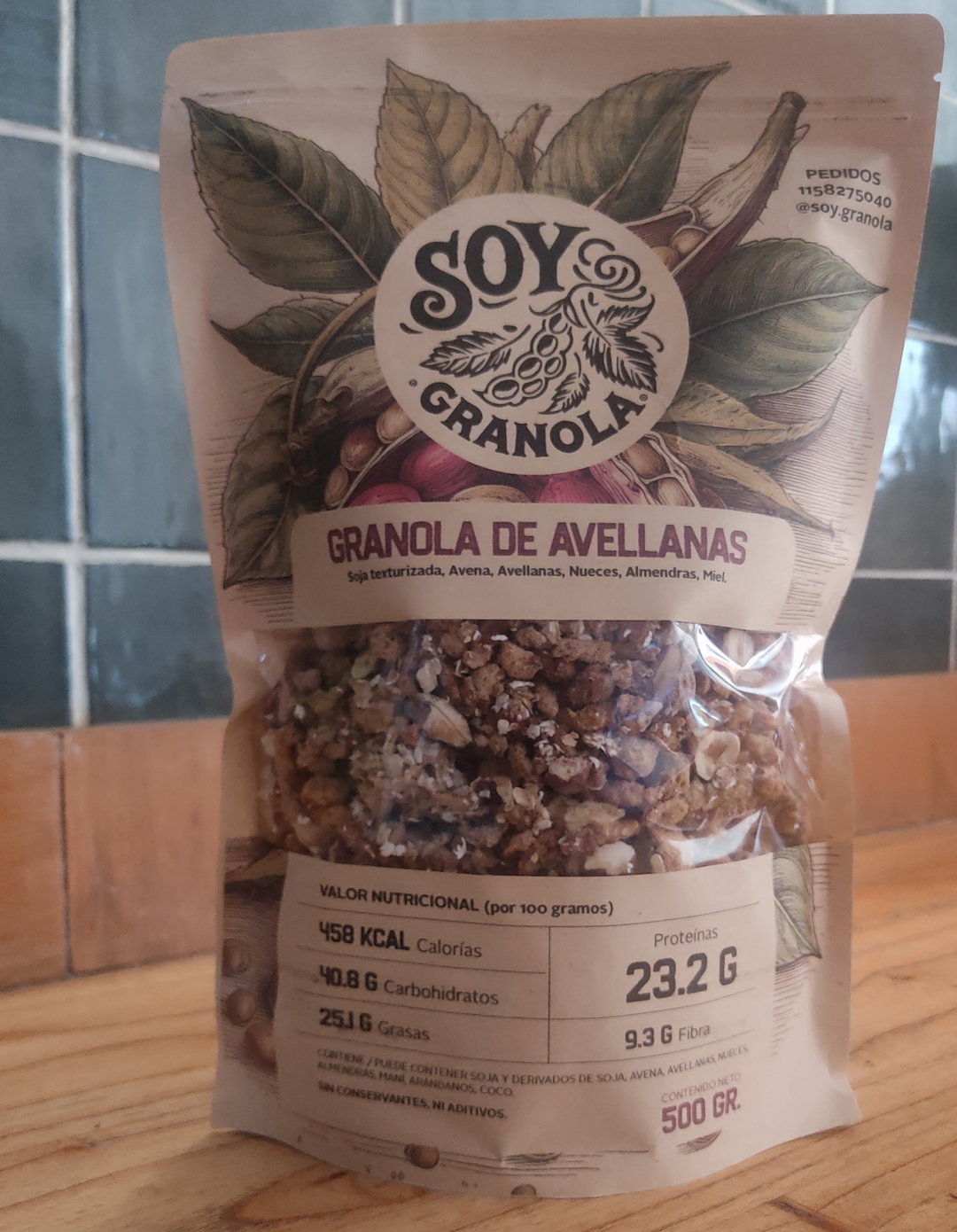 GRANOLA DE AVELLANAS x 500 GR (soja texturizada, avena, avellanas, almendras, nueces y miel),