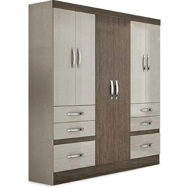 Guarda-Roupa Opala 6 Portas e 6 Gavetas - Moval - Avelã / Carvalho