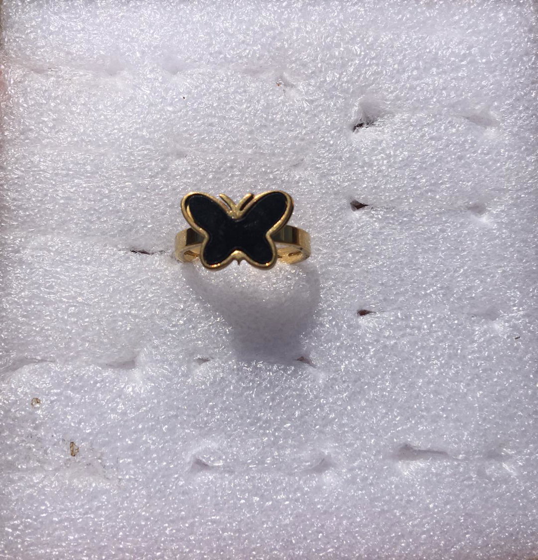 Gold Onyx Butterfly Ring