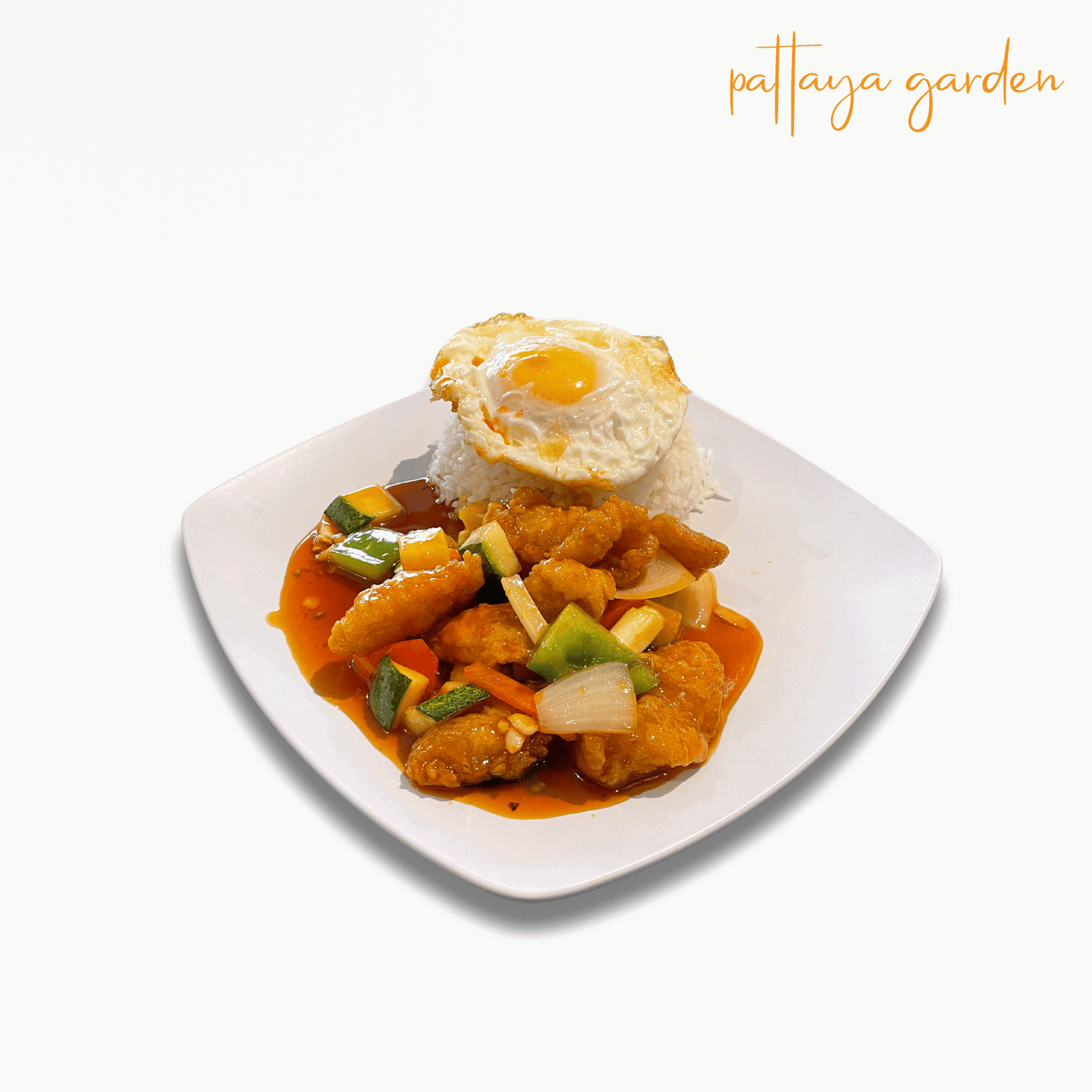 Steamed Jasmine Rice with Sweet & Sour Fish Slices with Sunny Side Up
