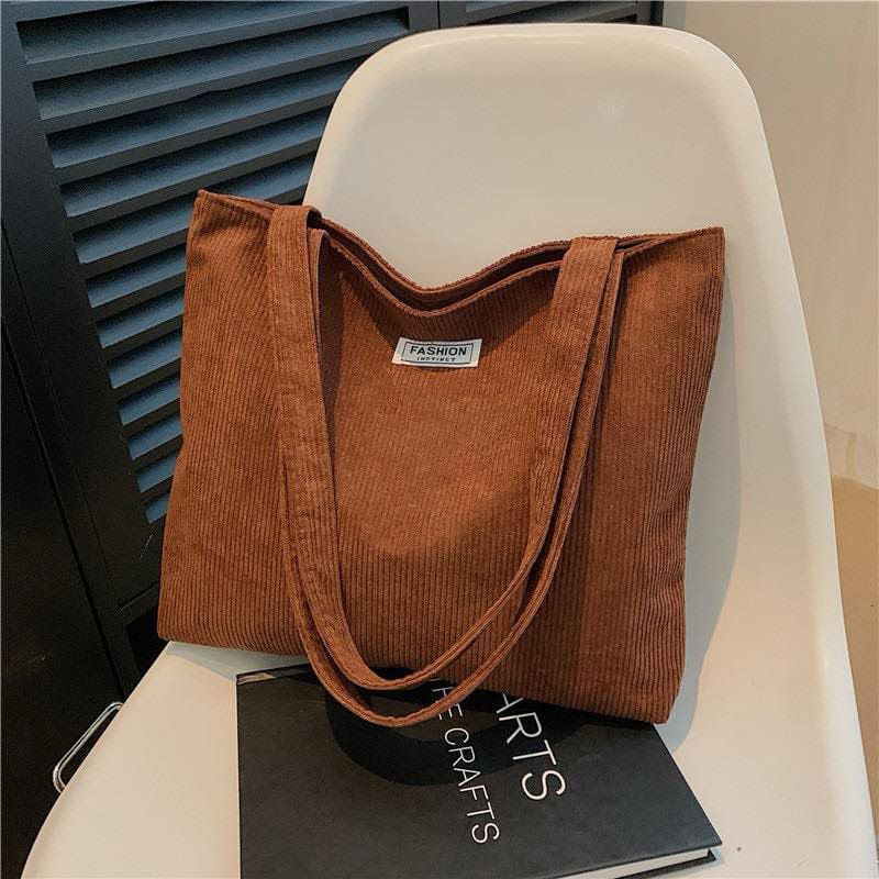 Sac Fourre-Tout en Coton Côtelé Brun - Simplicité et Élégance_0