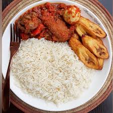 Zongo Rice (Plain Rice, Boiled Egg, Fried Plantain)