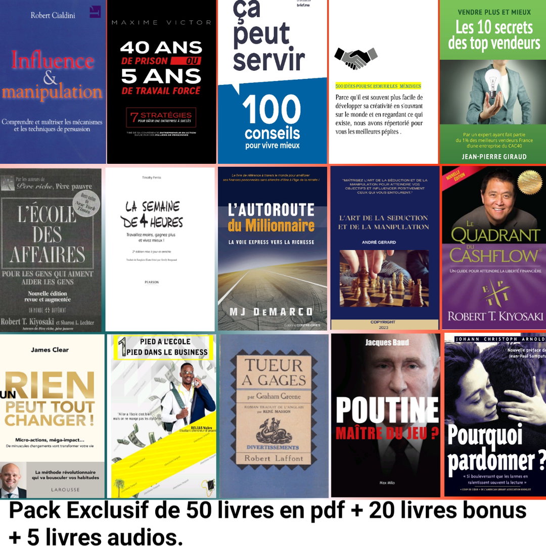 Pack Exclusif de 50 livres en pdf + 20 livres bonus en pdf + 5 livres audio