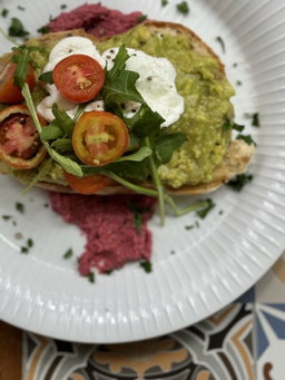 Smashed Avo with Beetroot Hummus & Soft Egg