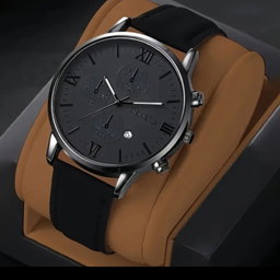 1pc geneva men's quartz watch,round alloy case,analog display,with date feature,PU leather strap,battery powered(button baattery),for valentine's, Easter,Ramadan,Birthday,Christmas Gifts