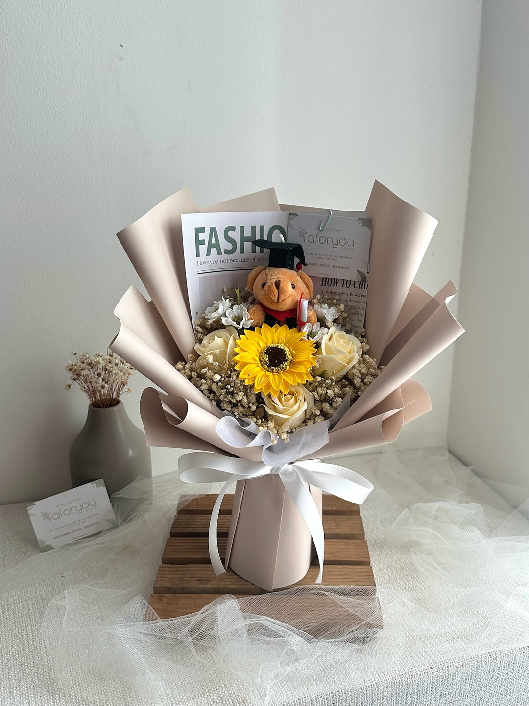 (GB023) Graduation Bear Mixed Flower Bouquet
