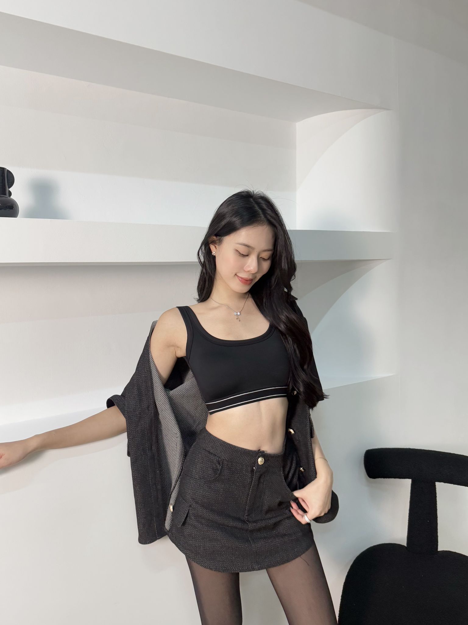 HAILEY DENIM SKORTS (BLACK)_1