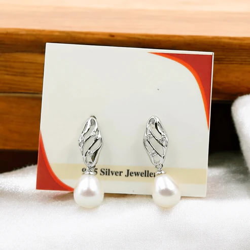 925 Silver Leaf Pearl Studs for Women_0