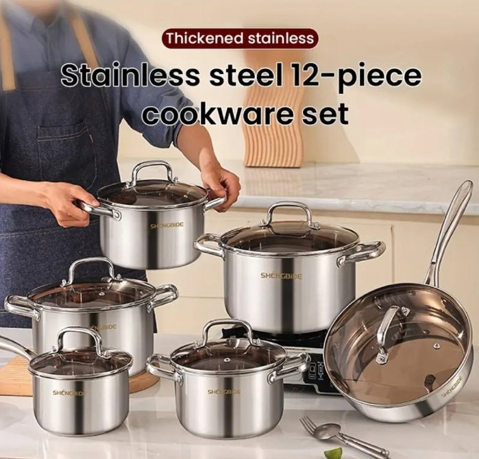 12pcs Stainless steel Cookware set