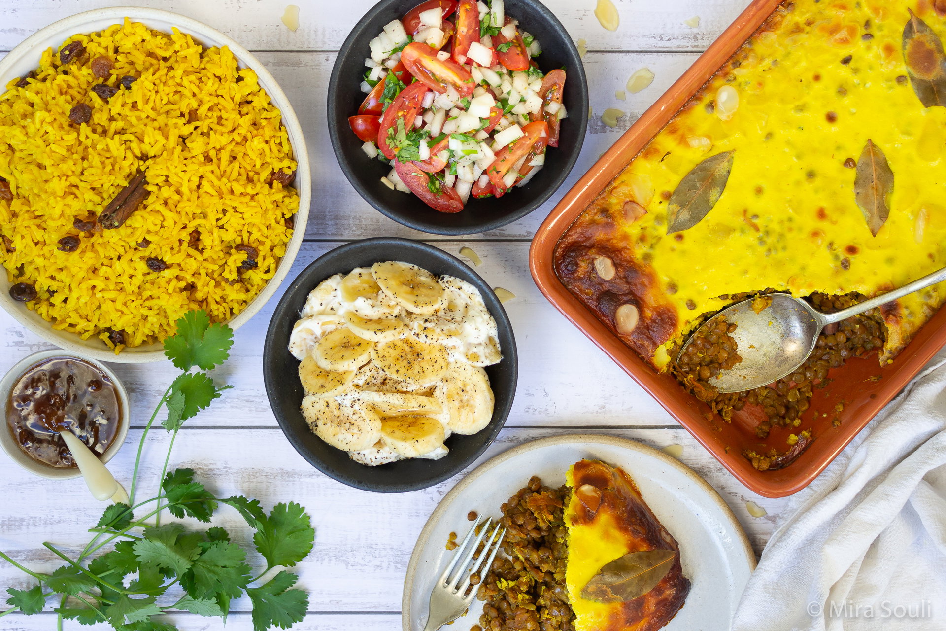 Cape Malay baboti with yellow rice and sambal_0