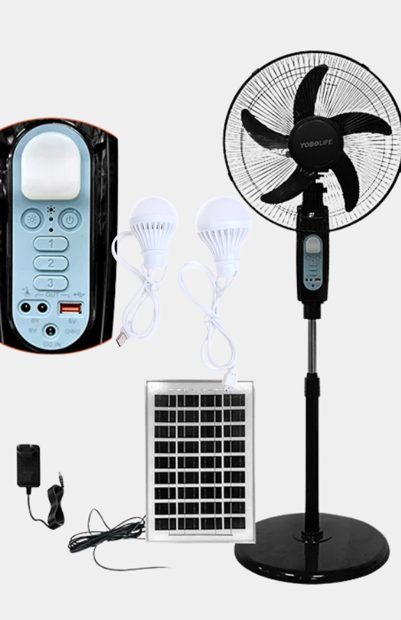Solar Fan with 2 bulbs and panel-16 inches standing Rechargeable solar fan_0