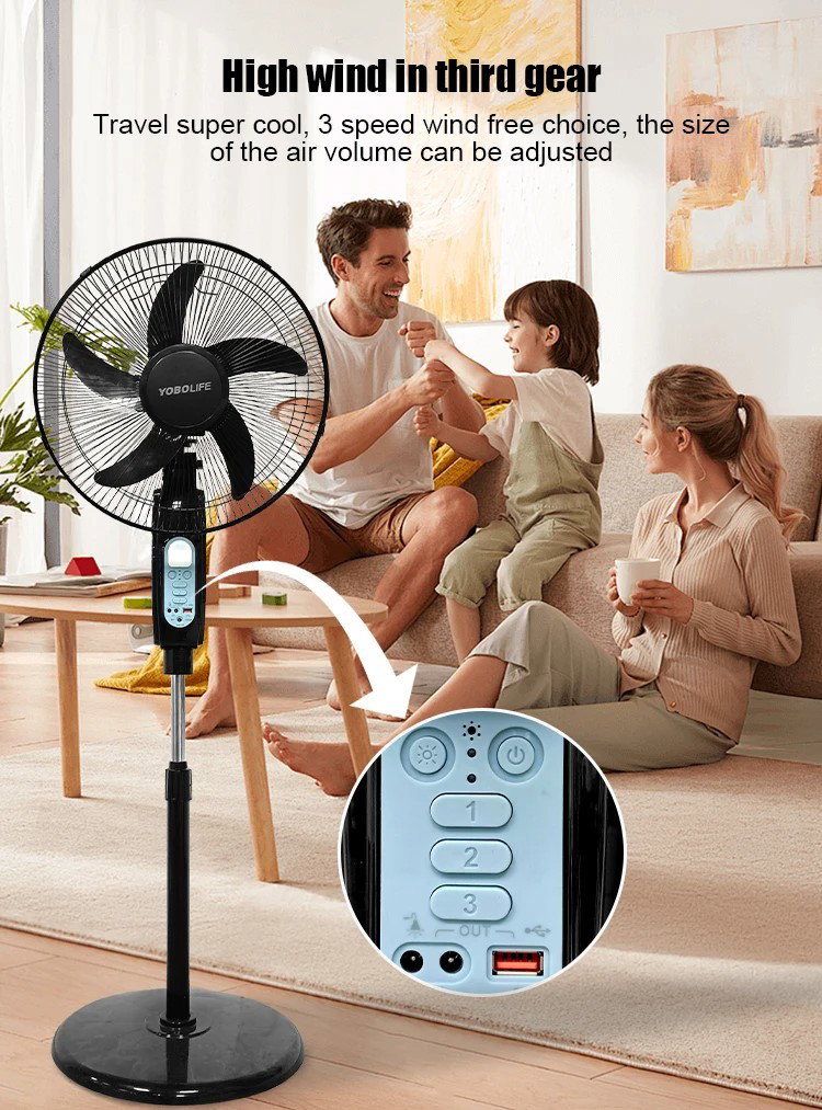 Solar Fan with 2 bulbs and panel-16 inches standing Rechargeable solar fan_1