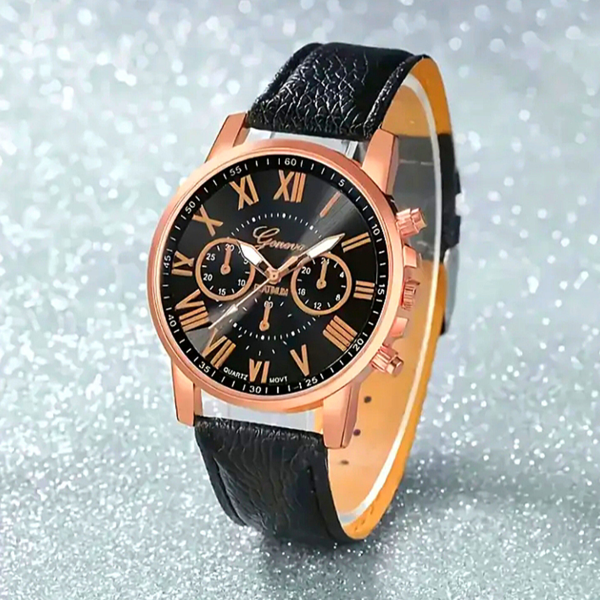 10pcs fashionable quartz watch set,round zinc alloy case,analog display,shock-resistant,faux leather strap,non-rechargeable button battery included_2