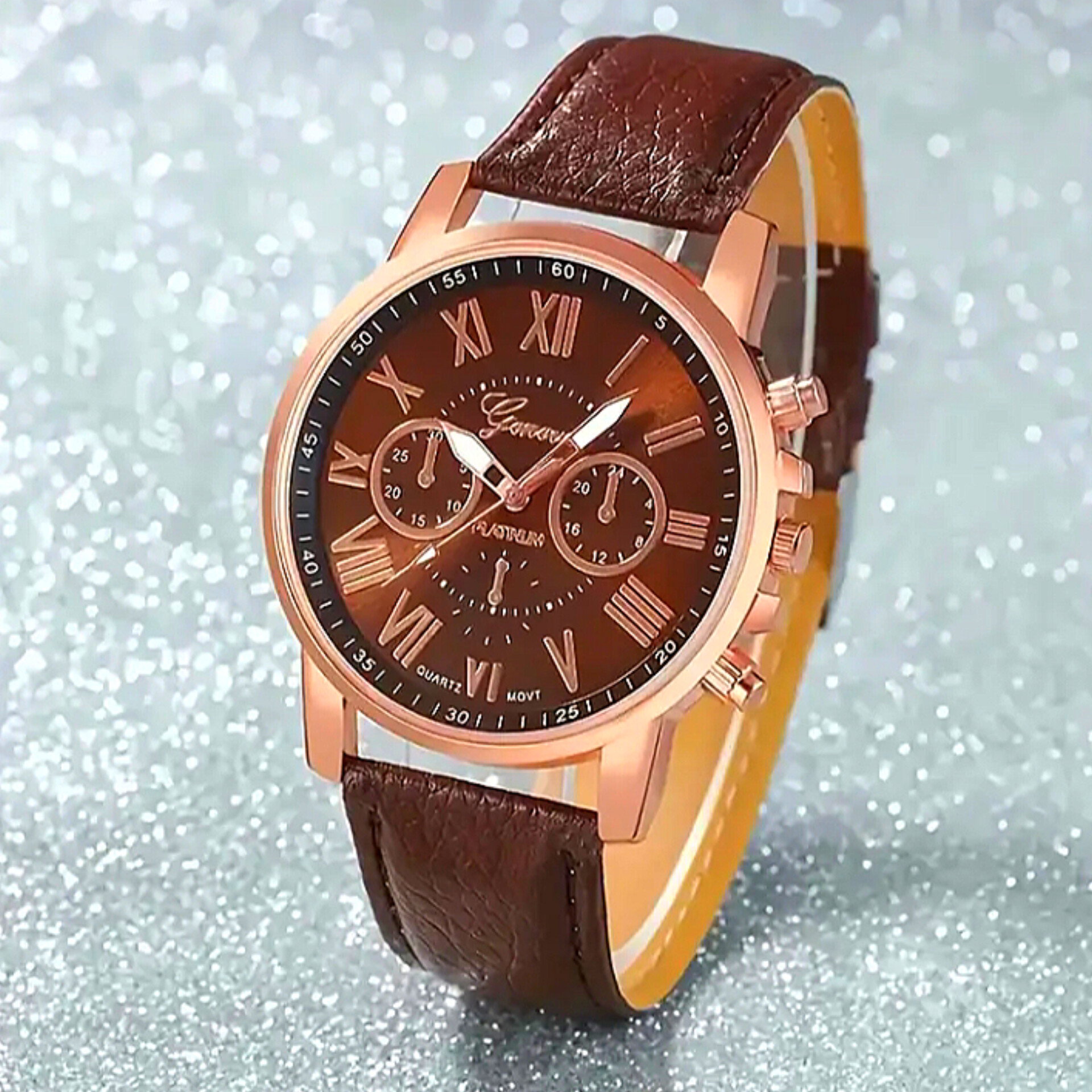 10pcs fashionable quartz watch set,round zinc alloy case,analog display,shock-resistant,faux leather strap,non-rechargeable button battery included_4