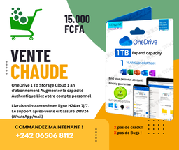 OneDrive 1T de stockage, 1 ans d'abonnement/compte personnel 