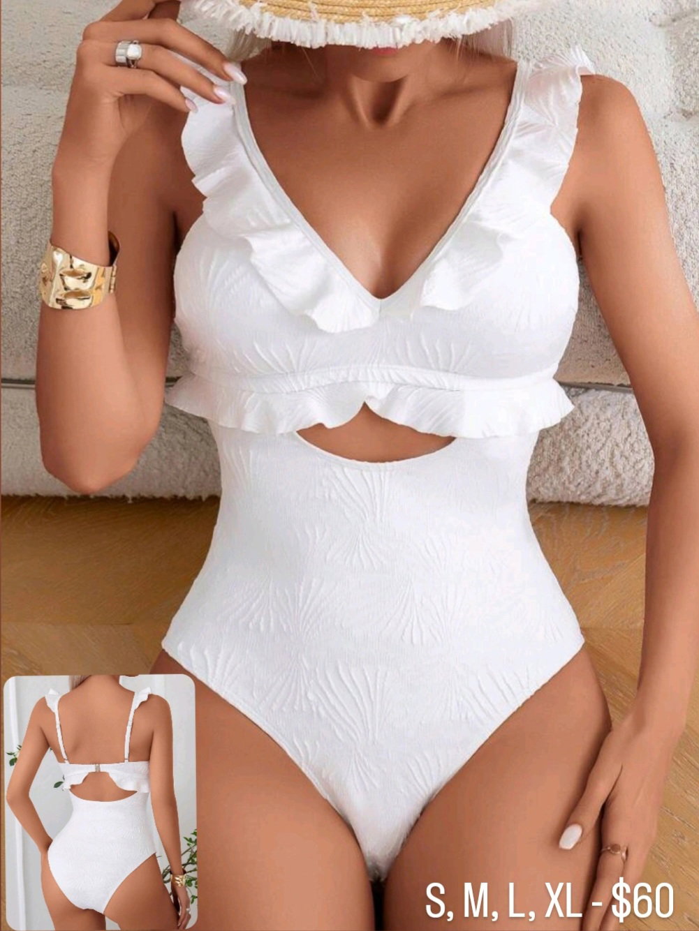 WHITE RUFFLE ONE PIECE SWIMSUIT_0