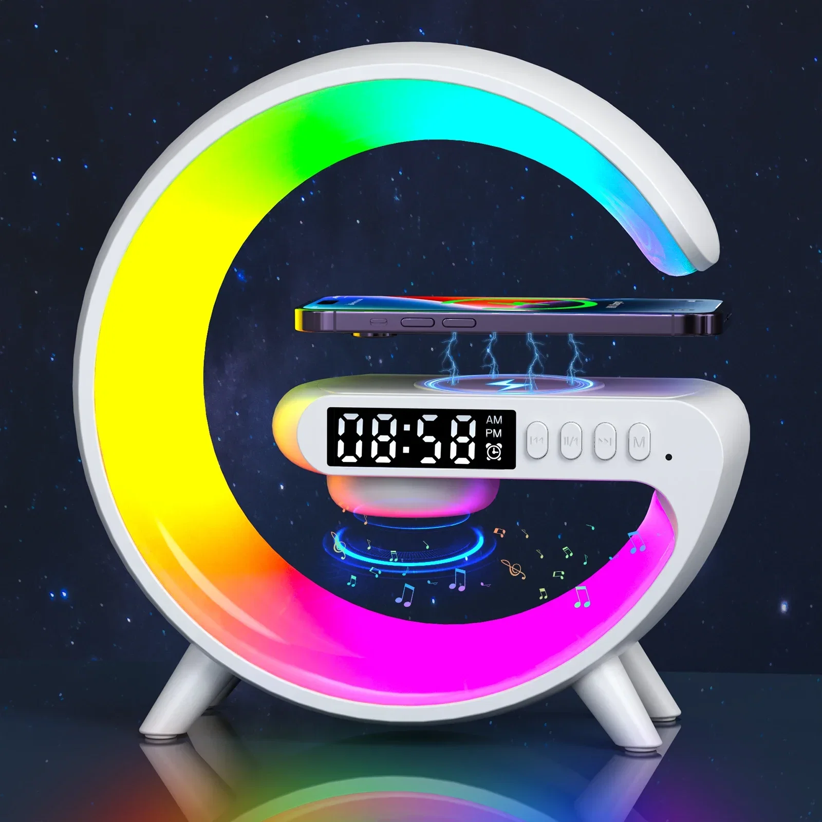 Multifunction Wireless Charger Pad Stand Speaker TF RGB Night Light 15W Fast Charging Station for iPhone Samsung Xiaomi Huawei_0