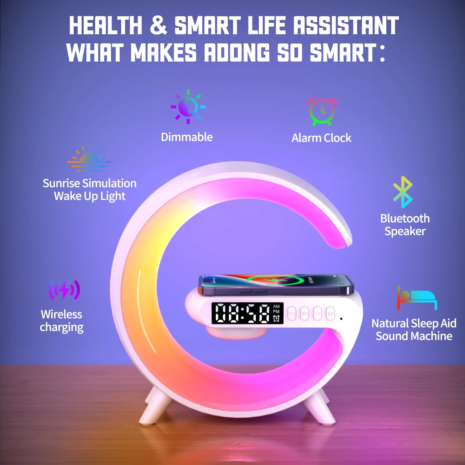 Multifunction Wireless Charger Pad Stand Speaker TF RGB Night Light 15W Fast Charging Station for iPhone Samsung Xiaomi Huawei_3