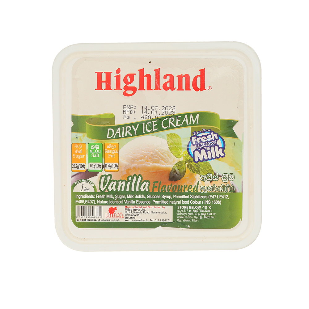 Highland Ice Cream Vanilla 1L_0