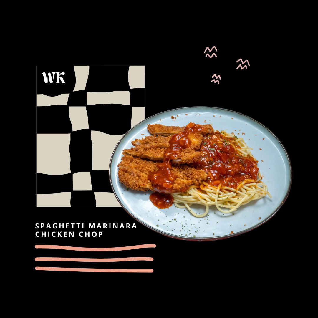 Spaghetti Marinara with Chicken Chop