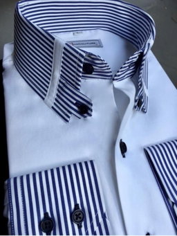 Blue stripped tabcollar longsleeve