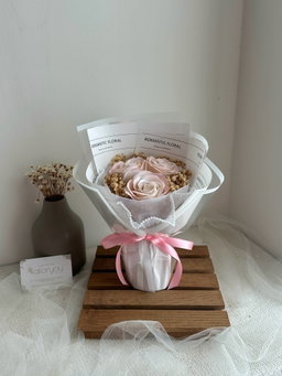 (3R018) 3 Stalk Soap Rose Baby Breath Bouquet 