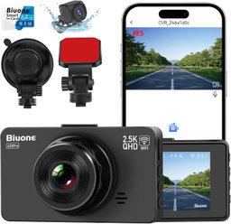 Dash Cam Front and Rear Camera, WiFi Dash Camera for Cars with 64G Card
