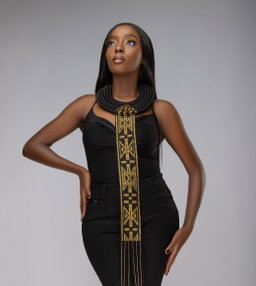 Zulu black and gold necklace with matching earrings 