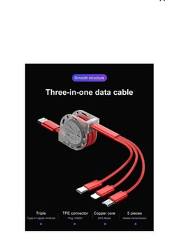 Retractable 3-in-1 USB charge Cord -black 