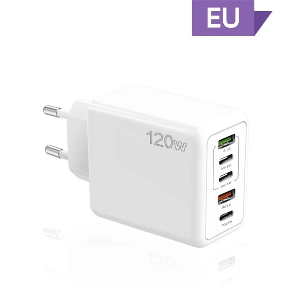 otal 120W USB Charger 5 Ports Type C Fast Charging Mobile Phone Wall Adapter EU/US/UK Plug For iPhone 15 Samsung Xiaomi Huawei_1