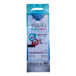 Marcatextos Jocar tonos pastel + neon doble punta  6=12pza.