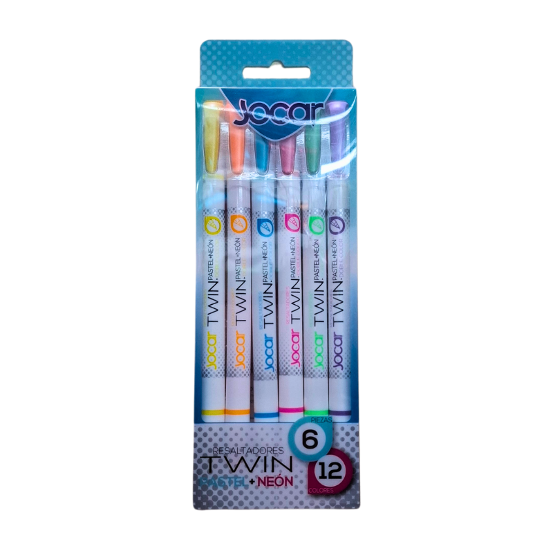Marcatextos Jocar tonos pastel + neon doble punta  6=12pza._0