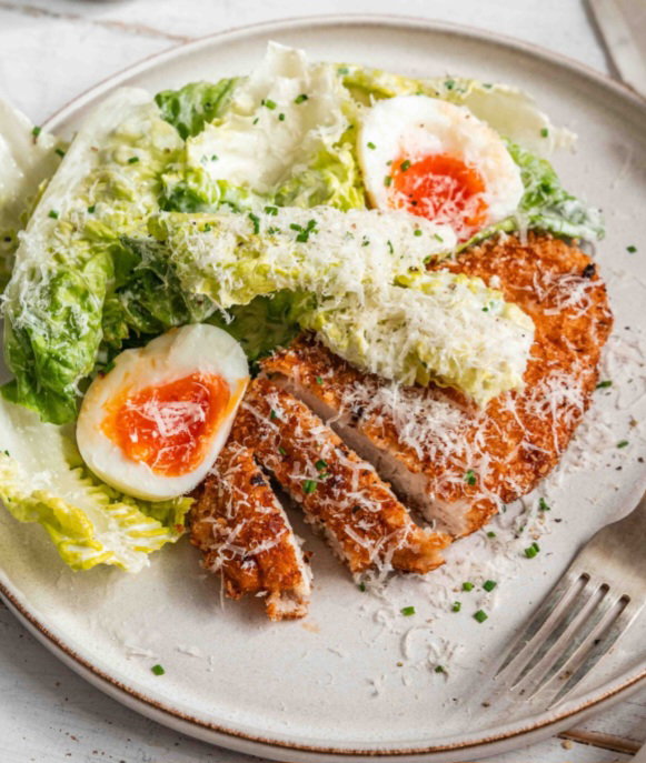 Crispy Chicken Schnitzel with Caesarâ Salad