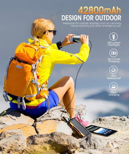 Power-Bank-Solar-Charger - 42800mAh Power Bank,Portable Charger,External Battery Pack 5V3.1A Qc 3.0 Fast Charging Built-in Super Bright Flashlight (Orange)
