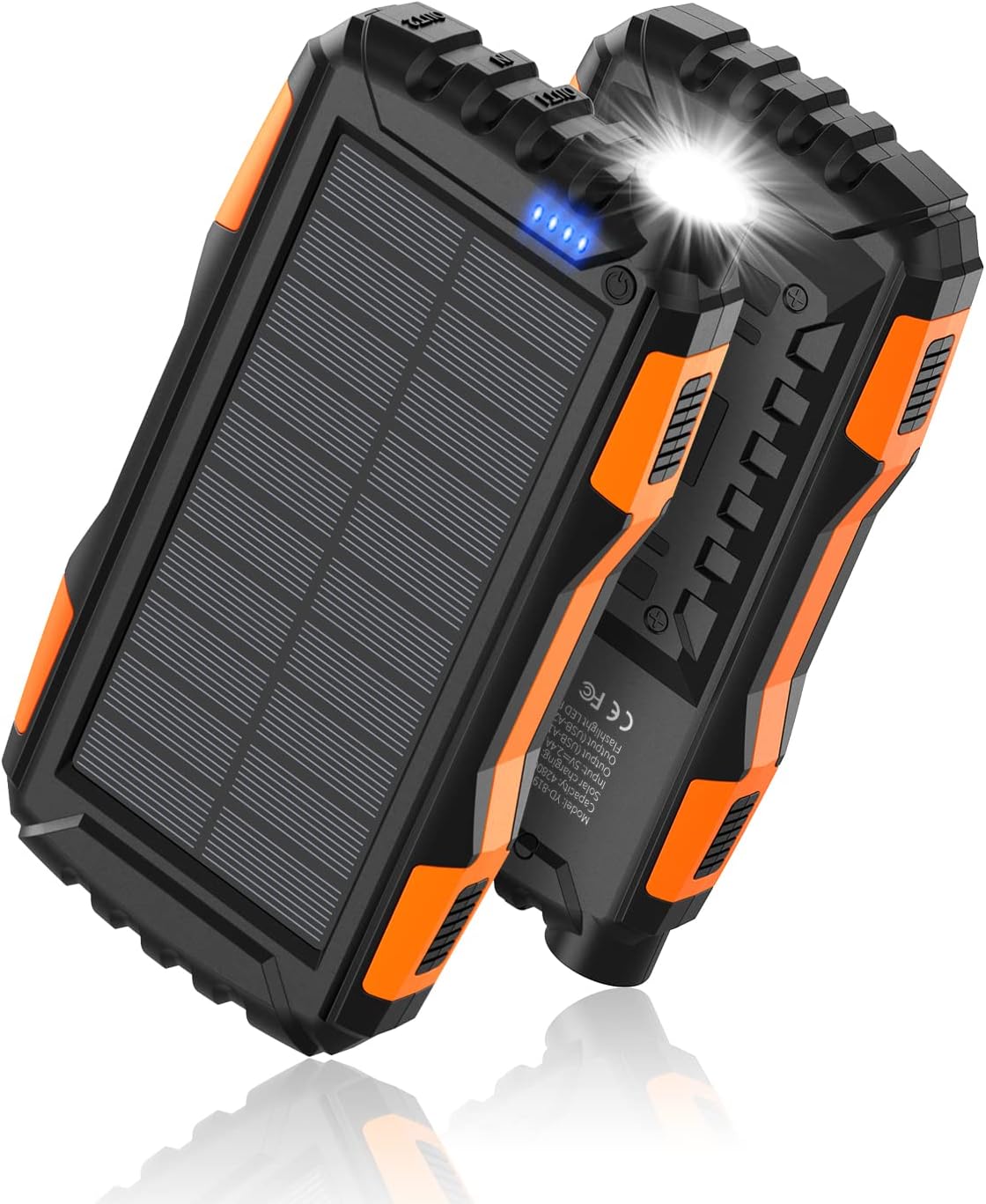 Power-Bank-Solar-Charger - 42800mAh Power Bank,Portable Charger,External Battery Pack 5V3.1A Qc 3.0 Fast Charging Built-in Super Bright Flashlight (Orange)_0