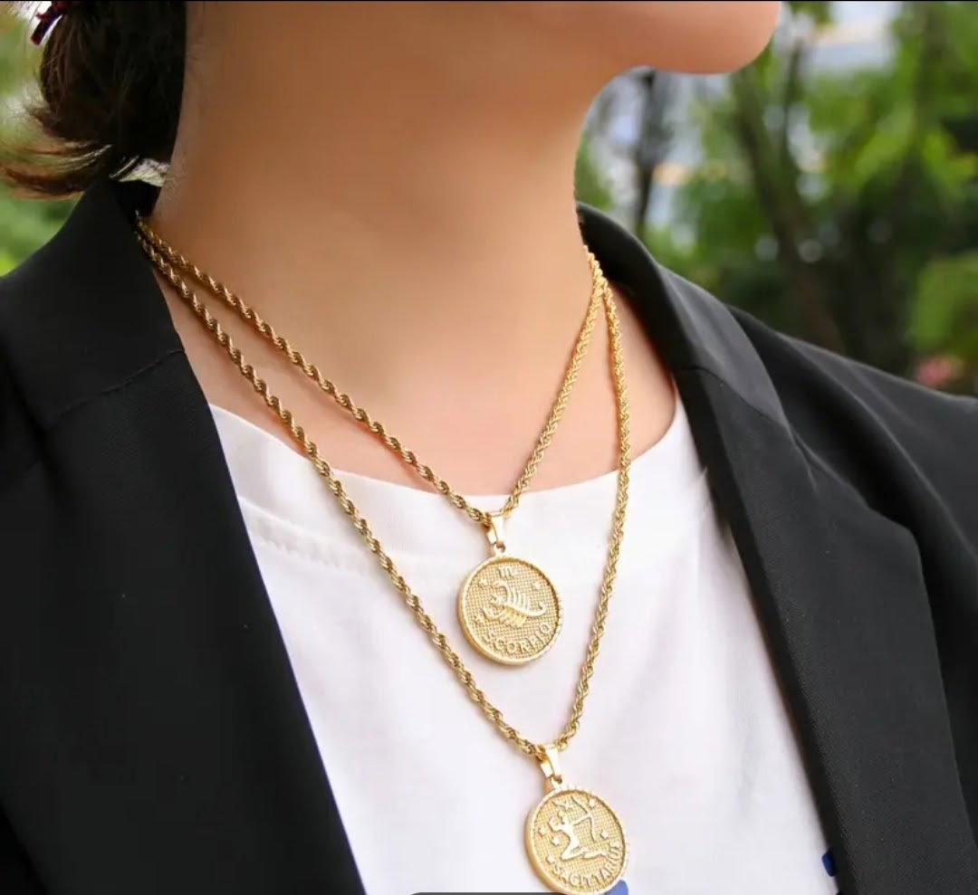 18k Gold Plated Zodiac Rope Chain Necklace _3