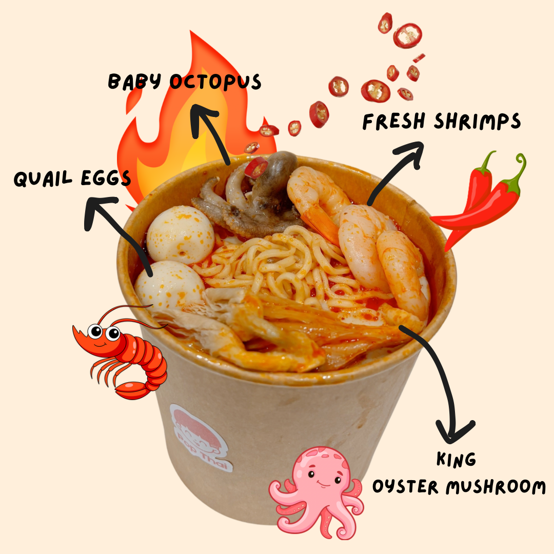 Tomyum seafood soup with noodles