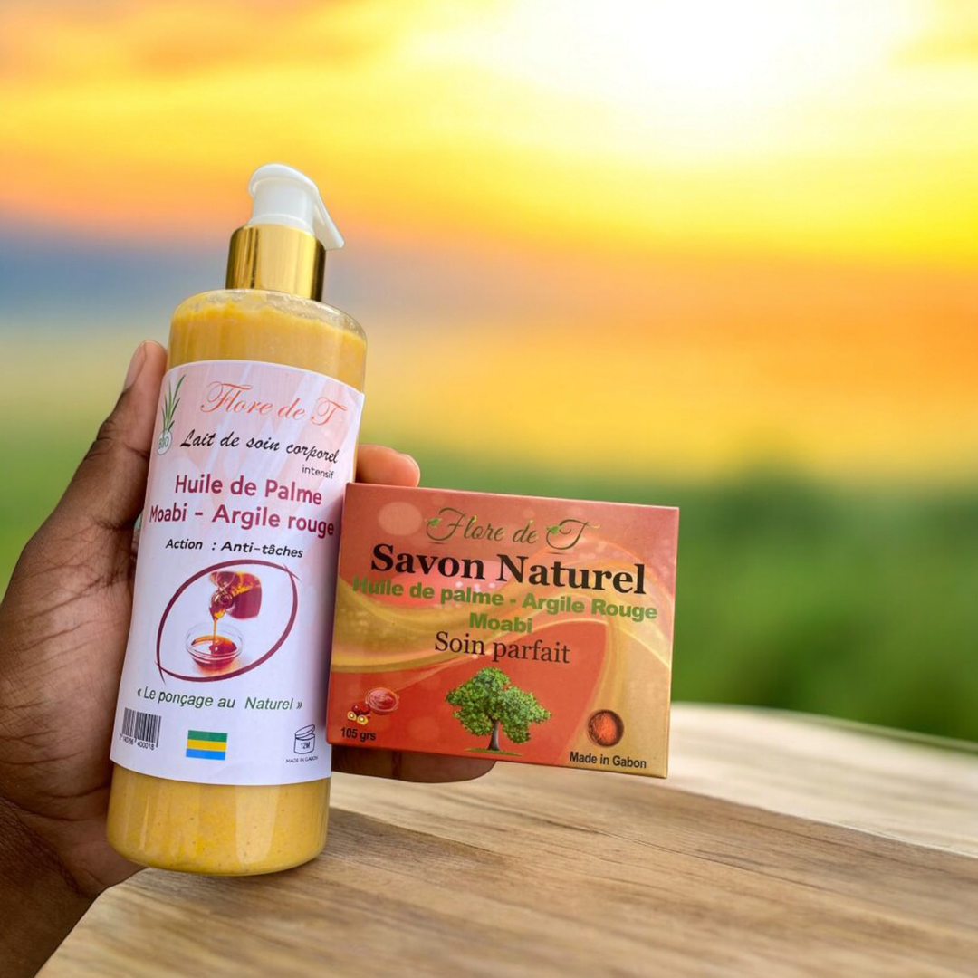 🧴 Lait de Corps + Savon Moabi – Huile de Palme & Argile Rouge